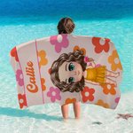 Gepersonaliseerde Bloemen Cartoon Karakter Oversized Sneldrogende Strandhanddoek met Naam Zomer Reizen Essentieel Verjaardagscadeau voor Familie Kinderen Volwassenen