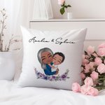 Personalisierte Mama und Kind Cartoon Charakter Throw Kissenbezug mit Geburt Blume und Name Muttertag Geburtstag Geschenk für Oma Mama