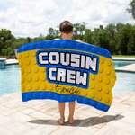 Personalized Pixel Style Cousin Crew Quick Dry Oversized Beach Towel with Name Summer Travel Essential Beach Party Gift for Family Kids