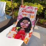 Gepersonaliseerde Bloemen Cartoon Karakter Oversized Sneldrogende Strandhanddoek met Naam Zomer Reizen Essentieel Verjaardagscadeau voor Familie Kinderen Volwassenen