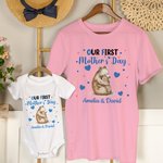 Personalisierte niedlichen Bären Katze Hirsch Tier Design 100% Baumwolle T-shirt Baby Bodysuit mit Namen unsere erste Muttertag Geburtstag Geschenk für Baby Mama