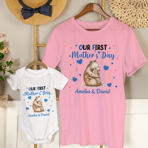 Spersonalizowana koszulka dla niemowląt Cute Bear Cat Deer Animal Design 100% bawełna Body niemowlęce z imieniem Nasz pierwszy prezent urodzinowy na Dzień Matki dla mamy niemowlęcia
