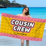 Personalized Pixel Style Cousin Crew Quick Dry Oversized Beach Towel with Name Summer Travel Essential Beach Party Gift for Family Kids