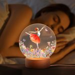 Spersonalizowana lampka nocna LED Ballet Girl Birth Flower Butterfly z imieniem i drewnianą podstawą Dekoracja pokoju Prezent urodzinowy dla baletnicy Miłośnik baletu