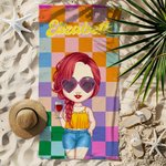 Personalizzato Retro Grid Cartoon Character Quick Dry Oversized Beach Towel con nome Summer Travel Essential Birthday Gift for Kids Adults