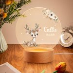 Personalizada Floral Oso Conejo Animal LED Luz de Noche con Nombre y Base de Madera Guardería Decoración del Hogar Baby Shower Regalo de Cumpleaños para Bebé Niño