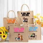 Personalisierte unzerbrechliche Bindung 3D Cartoon Design Jute Tasche mit Namen Tote Bag Reisezubehör Geburtstagsgeschenk für Hundehalter