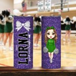 Spersonalizowany kubek ze sztucznym brokatem z imieniem drużyny sportowej dla cheerleaderki o pojemności 20 uncji, przeznaczony do kontaktu z żywnością