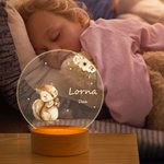 Personalizada Floral Oso Conejo Animal LED Luz de Noche con Nombre y Base de Madera Guardería Decoración del Hogar Baby Shower Regalo de Cumpleaños para Bebé Niño