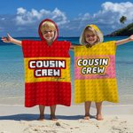 Personalized Pixelated Cousin Crew Hooded Beach Towel with Name Summer Vacation Travel Beach Party Accessory Birthday Gift for Kids