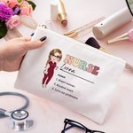 Personlig sjuksköterska läkare tecknad karaktär bärbar sminkväska i canvas med namn födelsedag uppskattning gåva för medicinsk personal