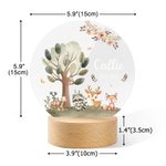 Personalised Cute Fox Deer Turtle Forest Animal LED Night Light with Name and Wooden Base Nursery Decor Birthday Baby Shower Gift for Kids