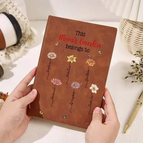 Taccuino diario foderato in pelle personalizzato con 1-12 nomi e 100 pagine di carta Festa della mamma Regalo di compleanno per la mamma nonna