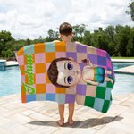 Personalizzato Retro Grid Cartoon Character Quick Dry Oversized Beach Towel con nome Summer Travel Essential Birthday Gift for Kids Adults