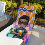 Personalizzato Retro Grid Cartoon Character Quick Dry Oversized Beach Towel con nome Summer Travel Essential Birthday Gift for Kids Adults