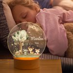 Personalised Cute Fox Deer Turtle Forest Animal LED Night Light with Name and Wooden Base Nursery Decor Birthday Baby Shower Gift for Kids