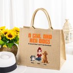 Personalisierte unzerbrechliche Bindung 3D Cartoon Design Jute Tasche mit Namen Tote Bag Reisezubehör Geburtstagsgeschenk für Hundehalter