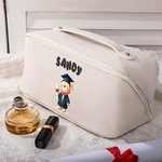 Gepersonaliseerd Schattig Afstuderen Beer PU Leren Wijd Openende Make-up Tas met 3D Bubble Naam Reis Accessoire Verjaardag Afstuderen Gift voor Vrienden Familie