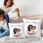 Personalisierte Mama und Kind Cartoon Charakter Throw Kissenbezug mit Geburt Blume und Name Muttertag Geburtstag Geschenk für Oma Mama