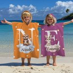 Gepersonaliseerde Oversized Strandlaken met Dierenkap voor Kinderen met Naam Initiaal Superabsorberend voor Reizen Zomervakantie Als Verjaardagscadeau