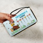 Personalisierte Mom's Garden Cartoon Charakter PU Leder Brieftasche mit 1-12 Namen und Armband Muttertag Wertschätzung Geschenk für Oma Mom