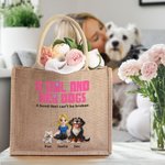 Personalisierte unzerbrechliche Bindung 3D Cartoon Design Jute Tasche mit Namen Tote Bag Reisezubehör Geburtstagsgeschenk für Hundehalter