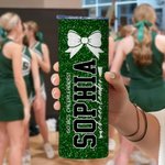 Spersonalizowany kubek ze sztucznym brokatem z imieniem drużyny sportowej dla cheerleaderki o pojemności 20 uncji, przeznaczony do kontaktu z żywnością