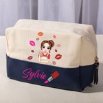 Personalisierte Mode Cartoon Figur Kosmetiktasche mit Namen Lippenabdruck Design Reise Urlaub Essentials Damen Geschenk zum Geburtstag