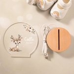 Personalizada Floral Oso Conejo Animal LED Luz de Noche con Nombre y Base de Madera Guardería Decoración del Hogar Baby Shower Regalo de Cumpleaños para Bebé Niño