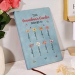 Personalized Birth Flower A5 A6 Leather Lined Journal Notebook with 1-12 Names and 100 Pages Paper Mother's Day Birthday Gift for Mom Grandma