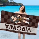 Personalisiertes Schnelltrocknendes Y2K Cartoon Figur Karo Strandtuch mit Namen Strand Poolparty Geburtstag Geschenk für Damen Herren