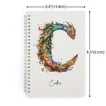 Personalisierte Aquarell Drachen Initial A5 Spiral Journal Notebook mit Text und 120 linierten Seiten Bürobedarf Geburtstag Geschenk für Drachenliebhaber