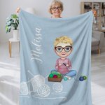 Personalized Cartoon Crochet Knitting Character Soft Throw Blanket with Name Mother's Day Birthday Gift for Mom Grandma Knitting Lovers
