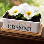 Personalized 1-12 Birth Flowers Ceramic Planter Pot with Drainage and Bamboo Base Birthday Mother's Day Gift for Mom Grandma