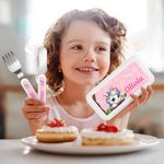 Personalised Cute Puppy Fantasy Unicorn Animal Safe Stainless Steel Kid’s Fork Spoon Knife 3 Pcs Cutlery Set with Name and Case Birthday Gift for Kids