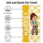 Personalized Y2K Style Cartoon Character Plaid Oversized Quick Dry Beach Towel with Name Beach Pool Party Birthday Gift for Women Men
