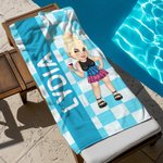 Personalisiertes Schnelltrocknendes Y2K Cartoon Figur Karo Strandtuch mit Namen Strand Poolparty Geburtstag Geschenk für Damen Herren