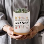 Personalized 1-12 Birth Flowers Ceramic Planter Pot with Drainage and Bamboo Base Birthday Mother's Day Gift for Mom Grandma