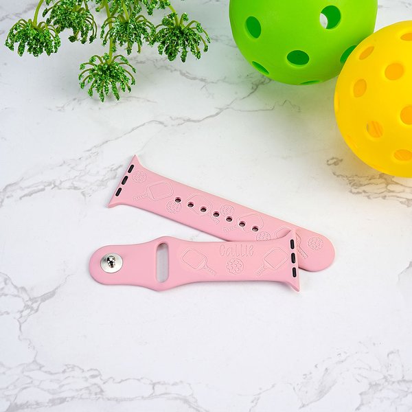 Personalised Multicolour Pickleball Silicone Apple Watch Band with Engraved Name Birthday Gift for Pickleball Lovers