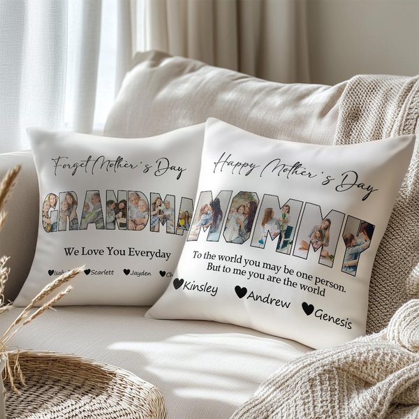 Personalisierte Fotos Titel Design Throw Kissenbezug mit 1-10 Namen Muttertag Wertschätzung Housewarming Geschenk für Oma Mom