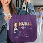 Personalized Cartoon Medical Character Large Reusable Tote Bag with Title and Nouns Nurse Week Appreciation Gift for Nurse Doctor Medical Staff