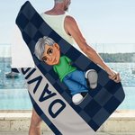 Personalisiertes Schnelltrocknendes Y2K Cartoon Figur Karo Strandtuch mit Namen Strand Poolparty Geburtstag Geschenk für Damen Herren