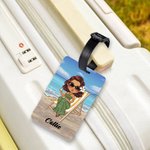 Personalized Sky Blue Sunset Cartoon Character Luggage Tag with Name Travel Accessories Birthday Gift for Family Friends