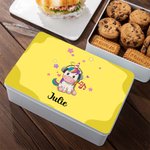 Personalizzato mostro fantasia unicorno dinosauro Food Grade metallo biscotto scatola di latta con nome Festa dei bambini regalo di compleanno per bambini famiglia