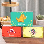 Personalizzato mostro fantasia unicorno dinosauro Food Grade metallo biscotto scatola di latta con nome Festa dei bambini regalo di compleanno per bambini famiglia