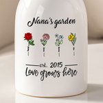 Personalisierte Liebe wächst hier Geburt Blumengarten Keramik Blumenvase mit Titel und 1-12 Namen Geburtstag Muttertag Geschenk für Mama Oma