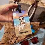 Personalized Sky Blue Sunset Cartoon Character Luggage Tag with Name Travel Accessories Birthday Gift for Family Friends