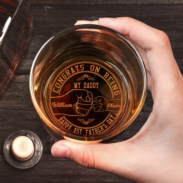 Spersonalizowana szklanka do whisky Happy 1st Father's Day Old Fashioned Rocks 10 uncji z imieniem Prezent na Dzień Ojca dla taty
