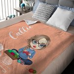 Personalized Cartoon Crochet Knitting Character Soft Throw Blanket with Name Mother's Day Birthday Gift for Mom Grandma Knitting Lovers