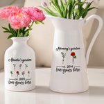 Personalisierte Liebe wächst hier Geburt Blumengarten Keramik Blumenvase mit Titel und 1-12 Namen Geburtstag Muttertag Geschenk für Mama Oma